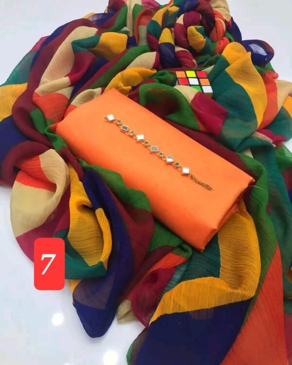3 pcs Stitched Suit with Crinkle Chiffon Dupatta - Image 8