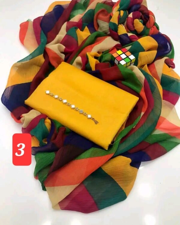 3 pcs Stitched Suit with Crinkle Chiffon Dupatta - Image 5