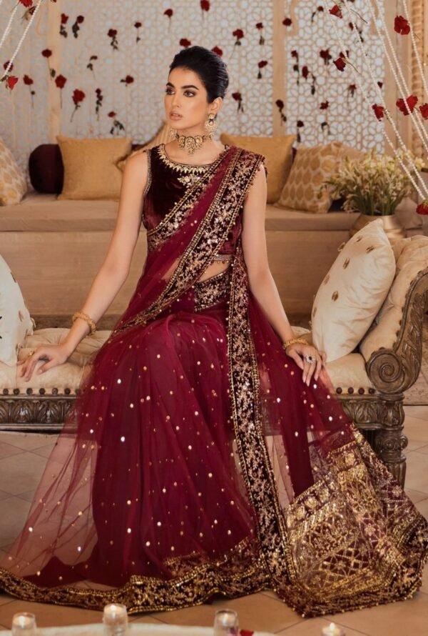 Noor By Saadia Asad Stitched Maroon D4- AVA - Image 3