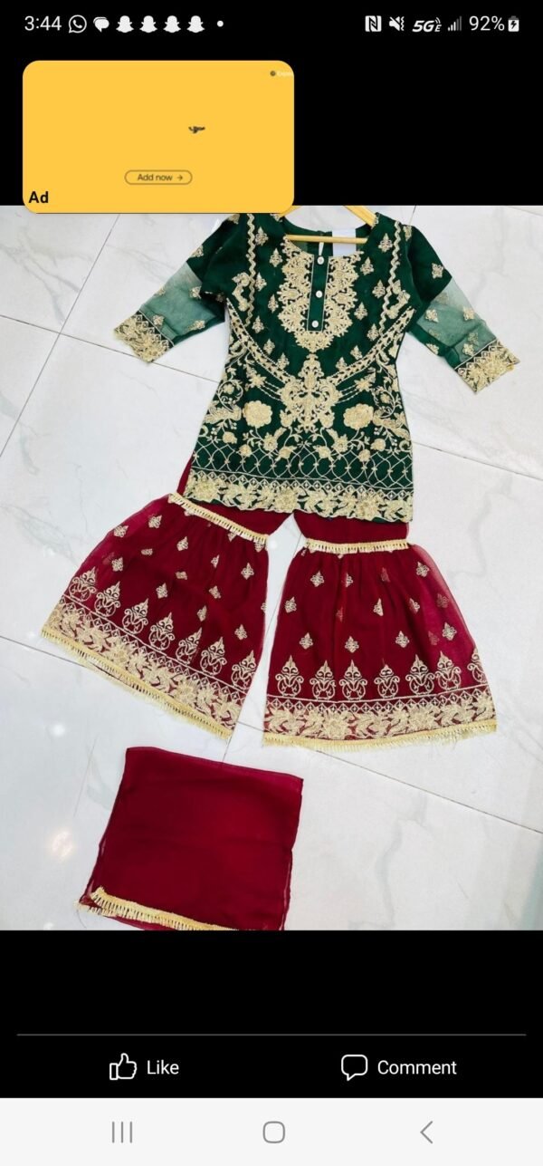 3 Pcs Chiffon Gharara Mother & Daughter Dresses - Image 20