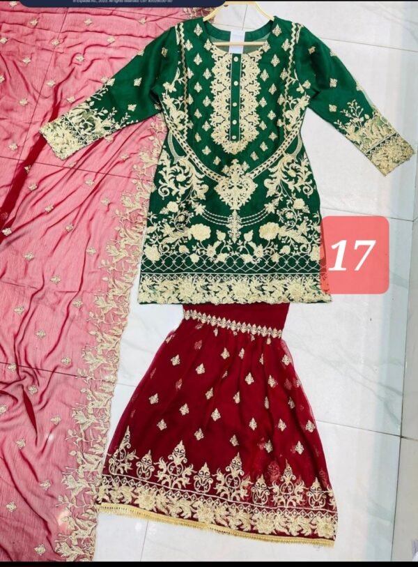 3 Pcs Chiffon Gharara Mother & Daughter Dresses - Image 19