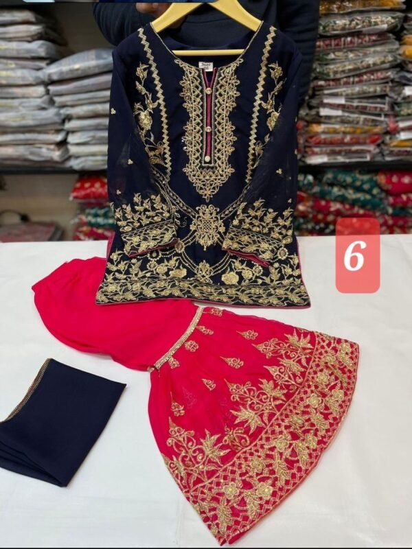 3 Pcs Chiffon Gharara Mother & Daughter Dresses - Image 7