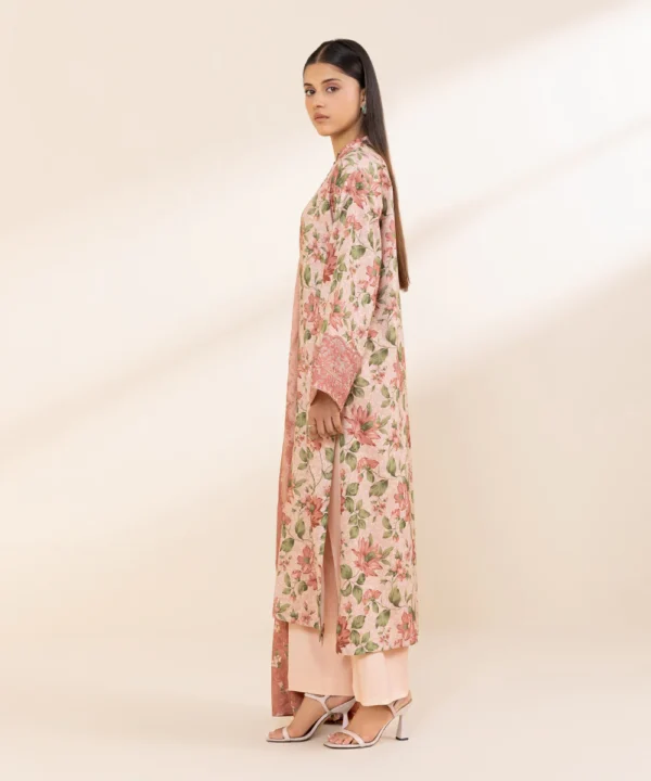 Sapphire Stitched 3 Piece - Embroidered Linen Suit - Image 3