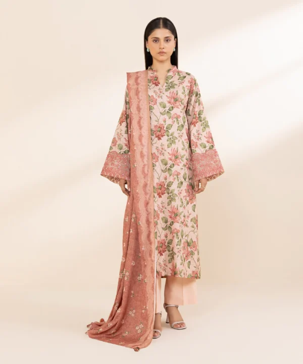 Sapphire Stitched 3 Piece - Embroidered Linen Suit - Image 4