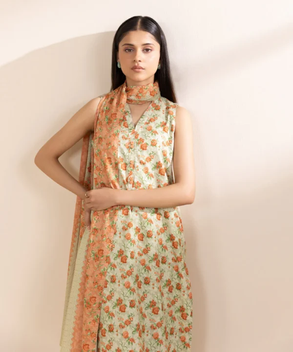 Sapphire Stitched 3 Piece - Embroidered Linen Suit - Image 5