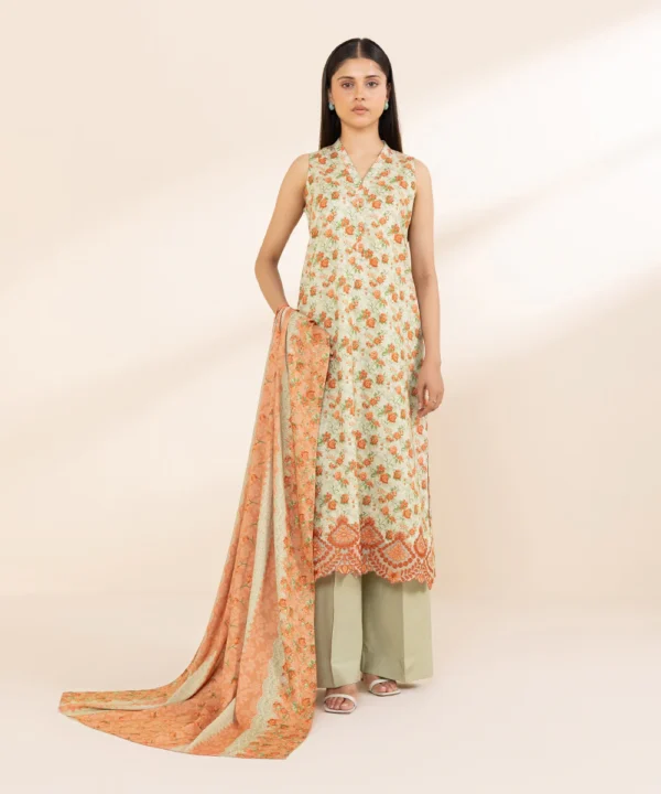 Sapphire Stitched 3 Piece - Embroidered Linen Suit
