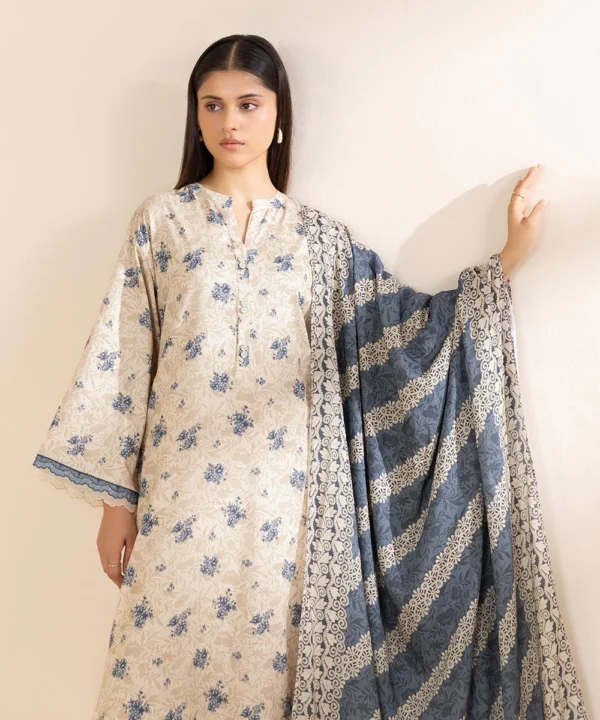 Sapphire Stitched 3 Piece - Embroidered Linen Suit