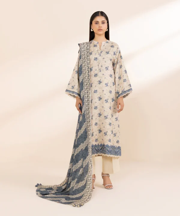 Sapphire Stitched 3 Piece - Embroidered Linen Suit - Image 2