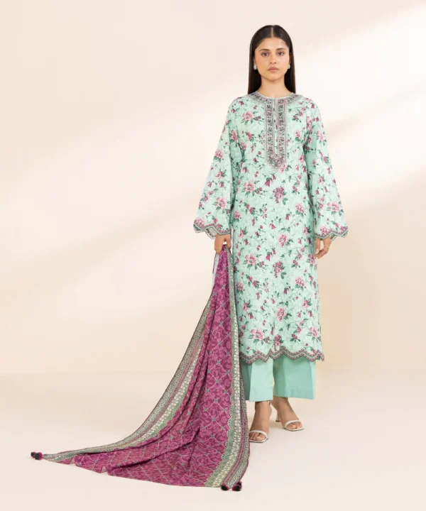 Sapphire Stitched 3 Piece - Embroidered Linen Suit - Image 2