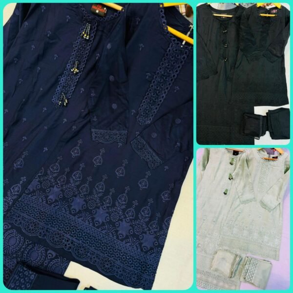 Mother & Daughter 3PC Soft Viscose Embroidered Chikankari Dresses.