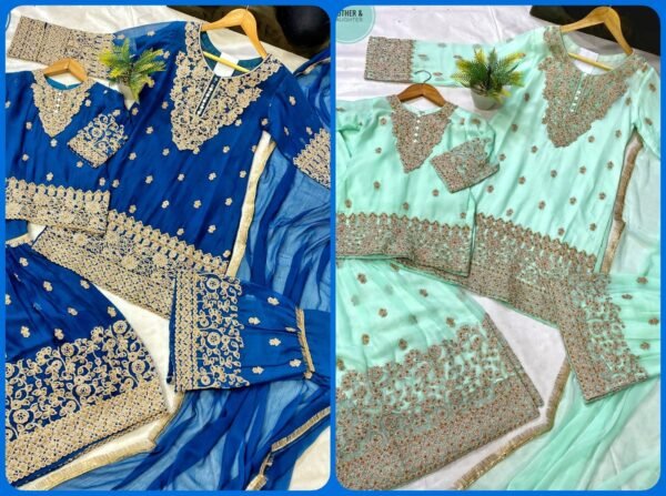 Mother Daughter 3PC Chiffon Gharara Collection.