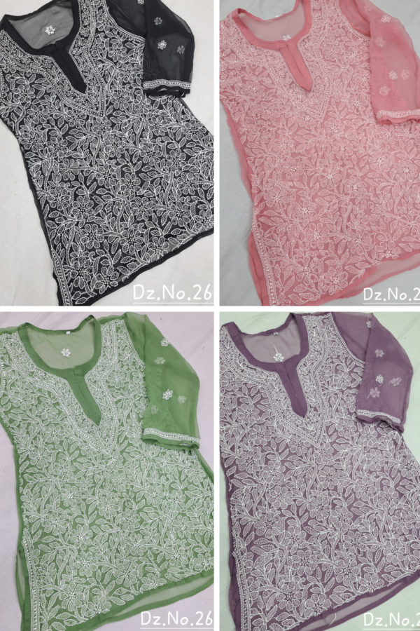 Indian Lucknow Chicken Kari Straight Short Kurti
