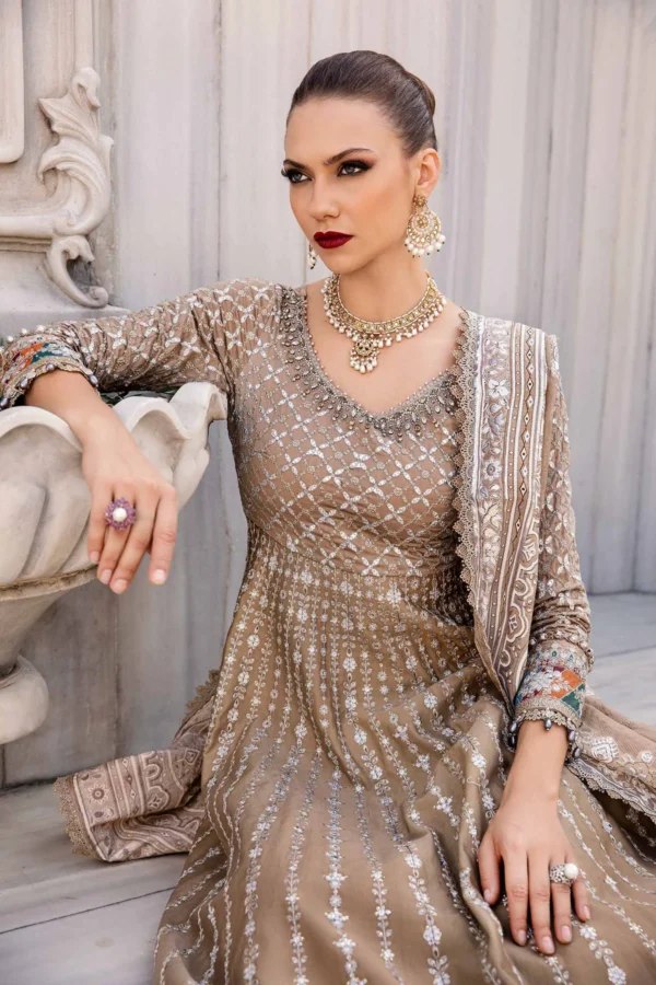 Maria B Stitched Embroidered Cotton Satin Suit | CST-810 - Image 3