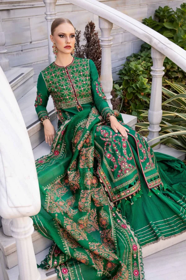 Maria B Stitched Embroidered Cotton Satin Suit | CST-811 - Image 4