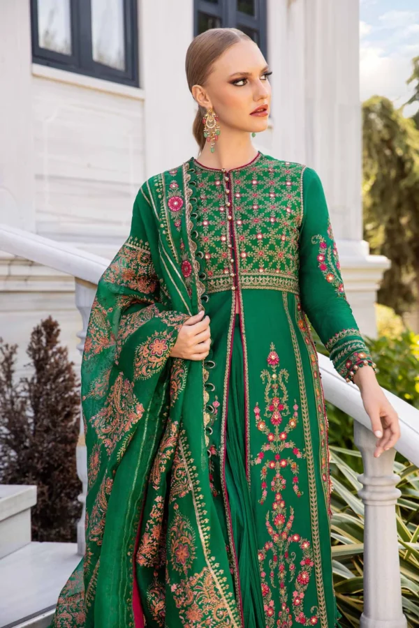 Maria B Stitched Embroidered Cotton Satin Suit | CST-811 - Image 3