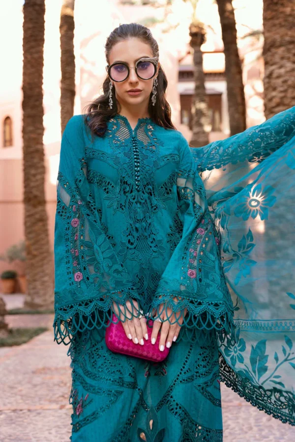 3 Piece Unstitched Embroidered Dobby Lawn Suit | D-2513-B - Image 2