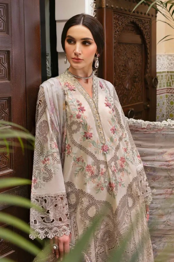 3 Piece Unstitched Embroidered Lawn Suit | D-2514-B - Image 2
