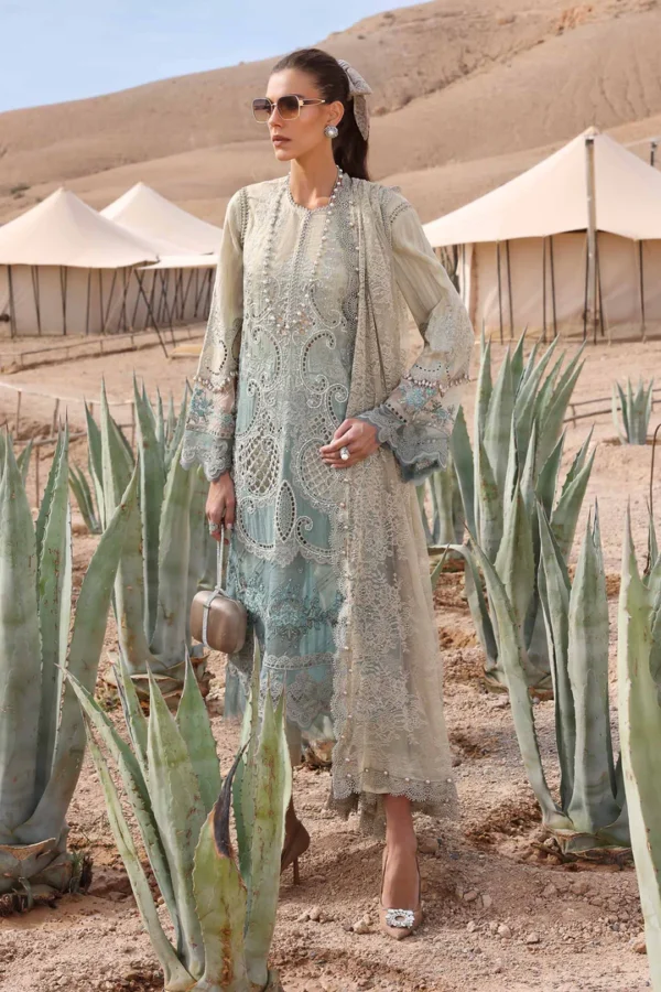 3 Piece Unstitched Embroidered Dobby Lawn Suit | D-2515-B - Image 2