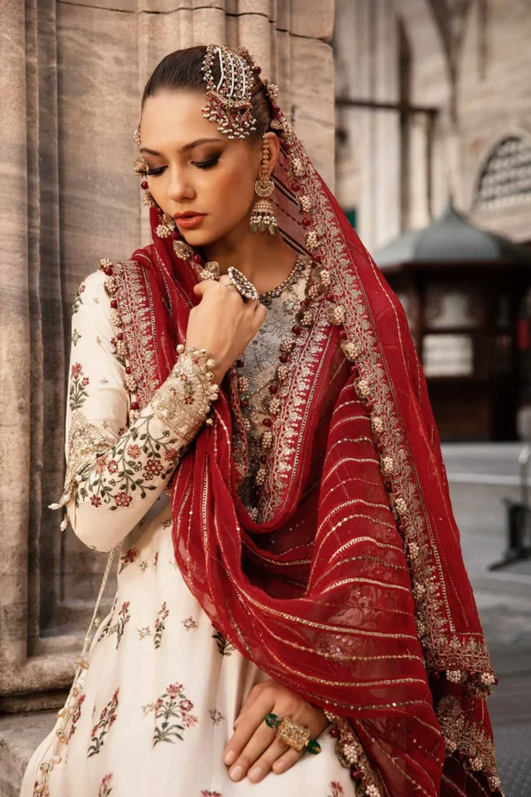 Maria B Stitched Embroidered Cotton Satin Suit | CST-801 - Image 3