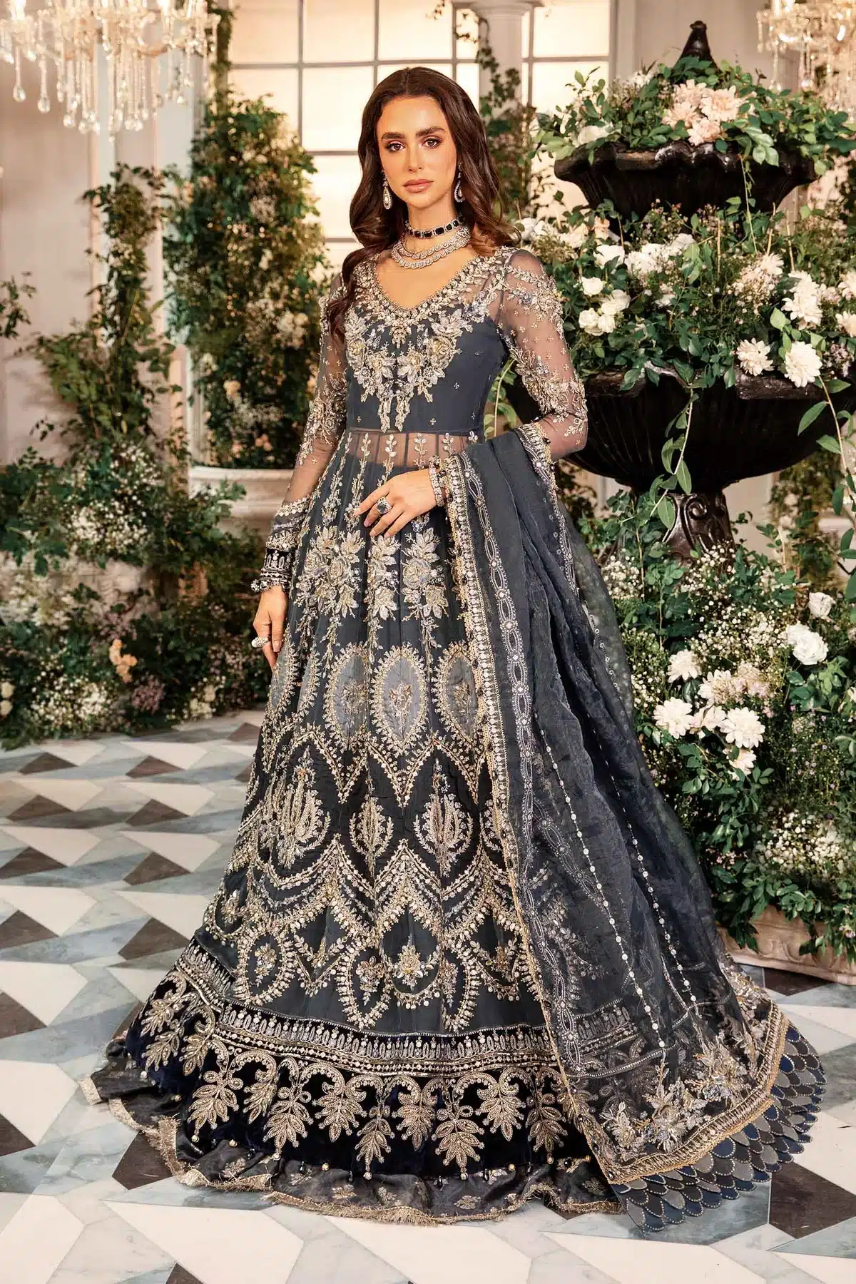 Maria B 3 Piece Stitched Embroidered Organza Suit