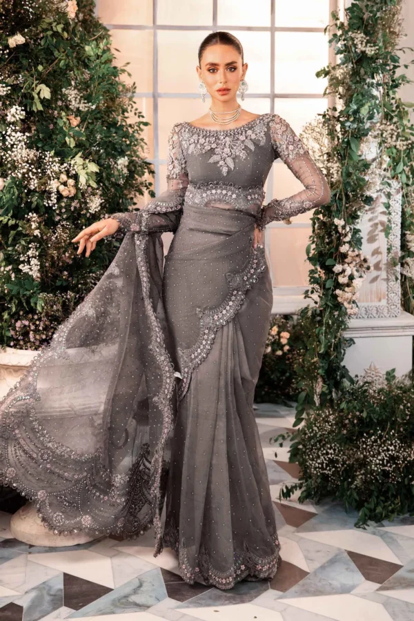 Maria B 3 Piece Stitched Embroidered Organza Suit - Image 7