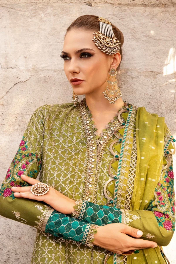 Maria B Stitched Embroidered Cotton Satin Suit | CST-803 - Image 3