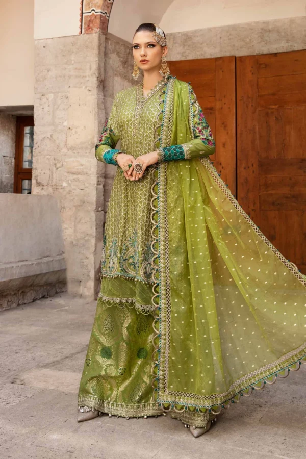 Maria B Stitched Embroidered Cotton Satin Suit | CST-803 - Image 5
