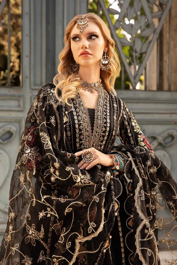 Maria B Stitched Embroidered Cotton Satin Suit | CST-806 - Image 2