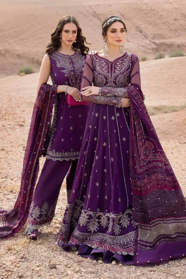 3 Piece Unstitched Embroidered Net Suit | D-2507-B - Image 2