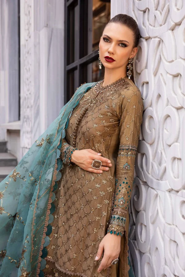 Maria B Stitched Embroidered Cotton Satin Suit | CST-808 - Image 3