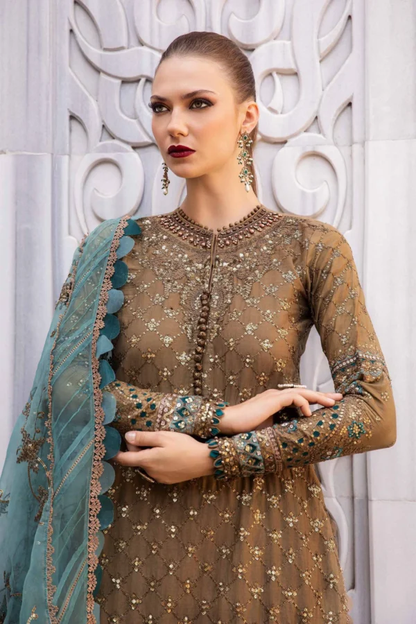 Maria B Stitched Embroidered Cotton Satin Suit | CST-808 - Image 2