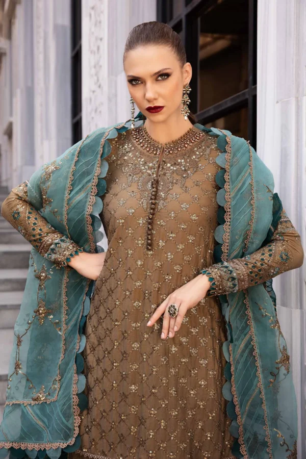 Maria B Stitched Embroidered Cotton Satin Suit | CST-808 - Image 4