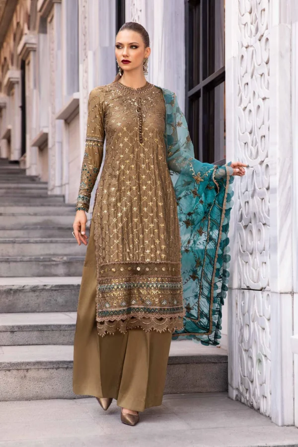 Maria B Stitched Embroidered Cotton Satin Suit | CST-808 - Image 5