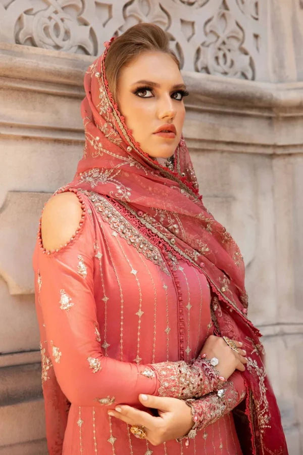 Maria B Stitched Embroidered Cotton Satin Suit | CST-809 - Image 4