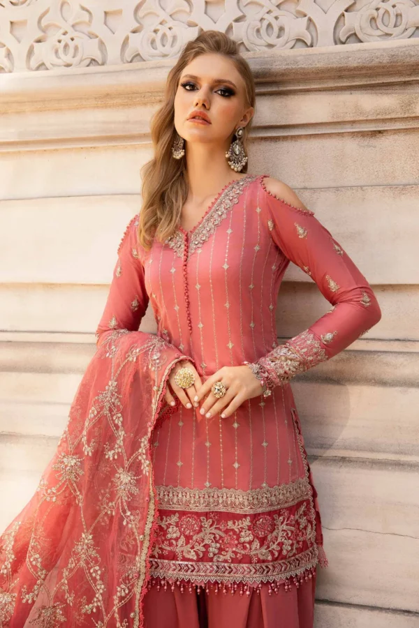 Maria B Stitched Embroidered Cotton Satin Suit | CST-809 - Image 5