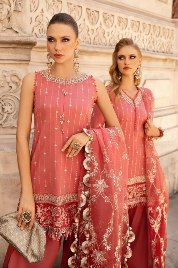 Maria B Stitched Embroidered Cotton Satin Suit | CST-809 - Image 3