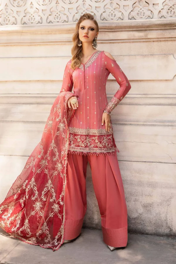 Maria B Stitched Embroidered Cotton Satin Suit | CST-809 - Image 6