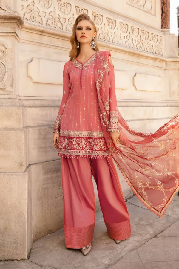 Maria B Stitched Embroidered Cotton Satin Suit | CST-809 - Image 2