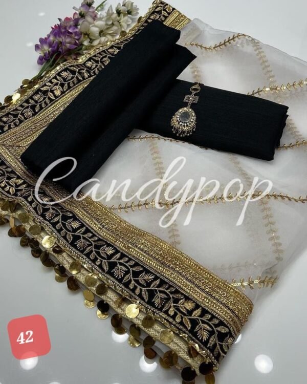 3PC Stitched Raw Silk Suit With Organza Embroidery Dupatta. - Image 43