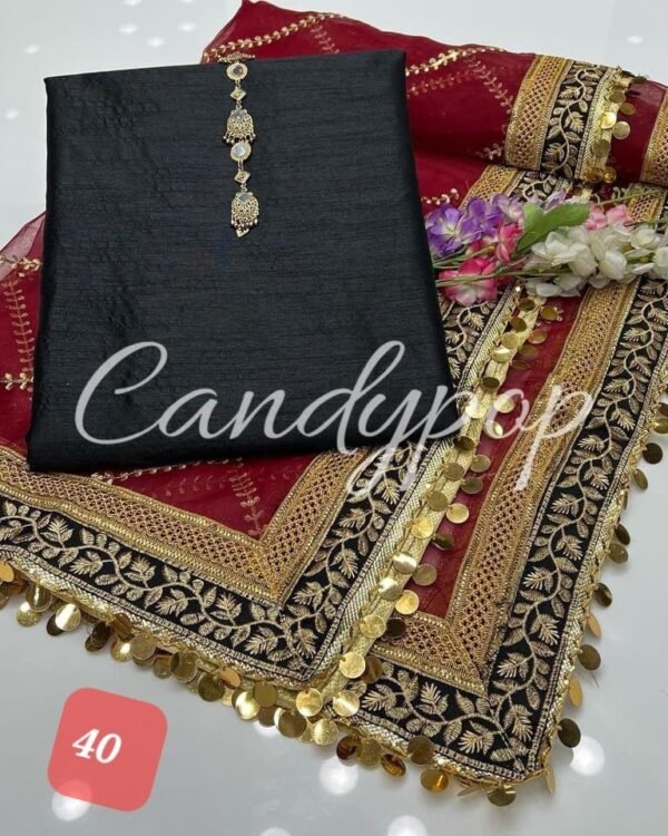 3PC Stitched Raw Silk Suit With Organza Embroidery Dupatta. - Image 40