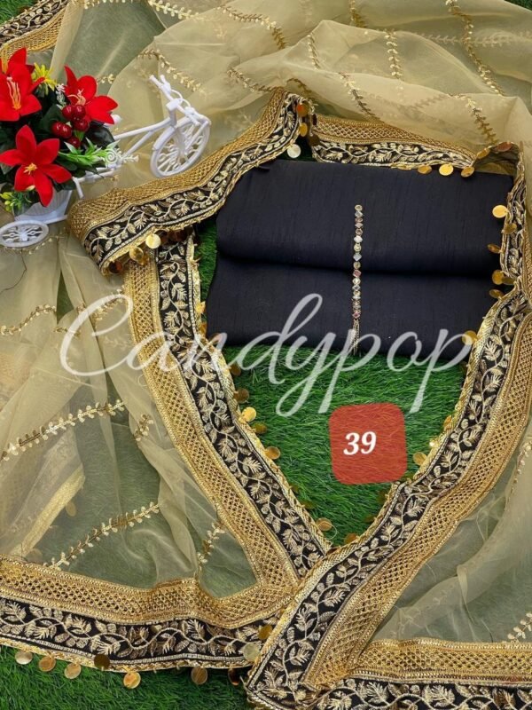 3PC Stitched Raw Silk Suit With Organza Embroidery Dupatta. - Image 39