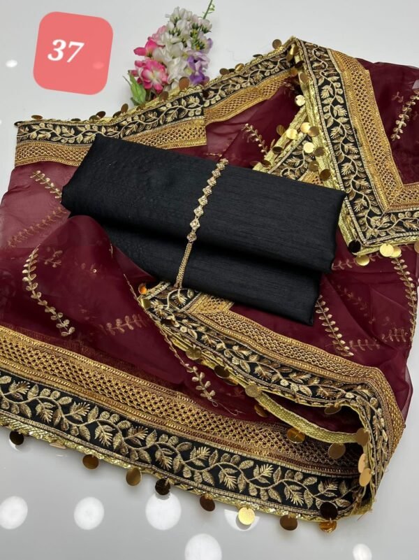 3PC Stitched Raw Silk Suit With Organza Embroidery Dupatta. - Image 37