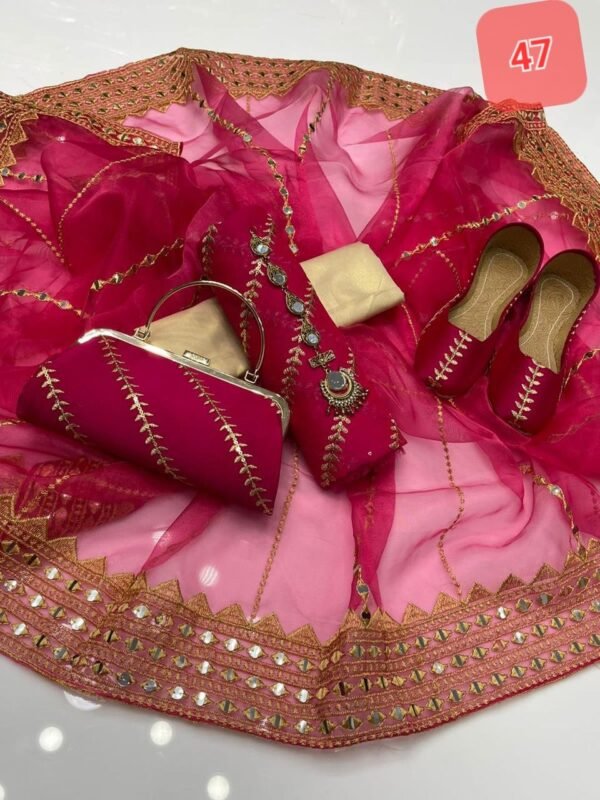 3 Pcs Stitched Silk Suit With Organza Dupatta. - Image 48