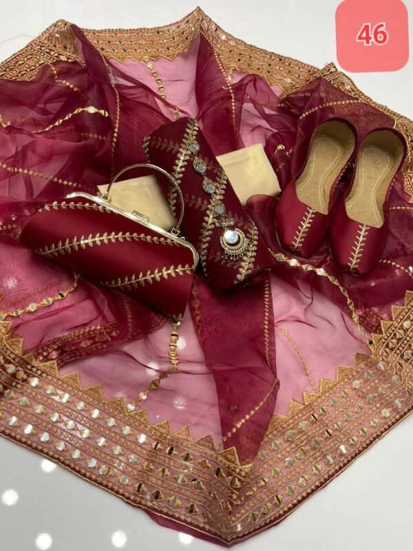 3 Pcs Stitched Silk Suit With Organza Dupatta. - Image 47