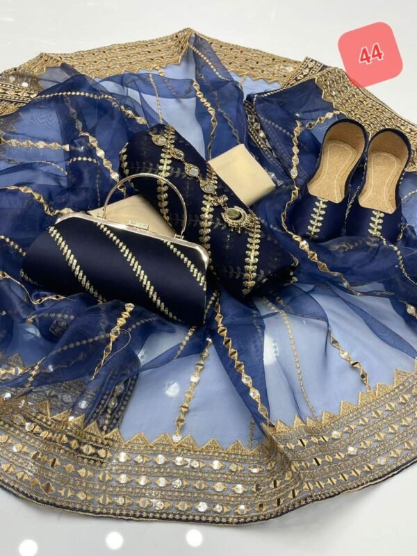 3 Pcs Stitched Silk Suit With Organza Dupatta. - Image 45