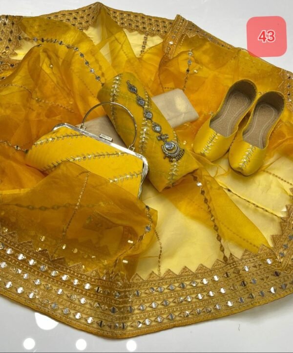3 Pcs Stitched Silk Suit With Organza Dupatta. - Image 44