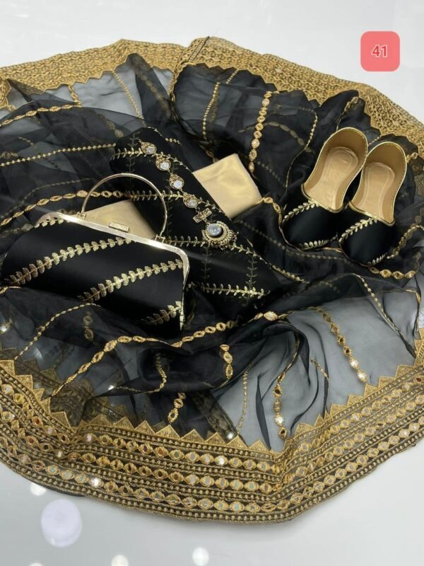 3 Pcs Stitched Silk Suit With Organza Dupatta. - Image 42