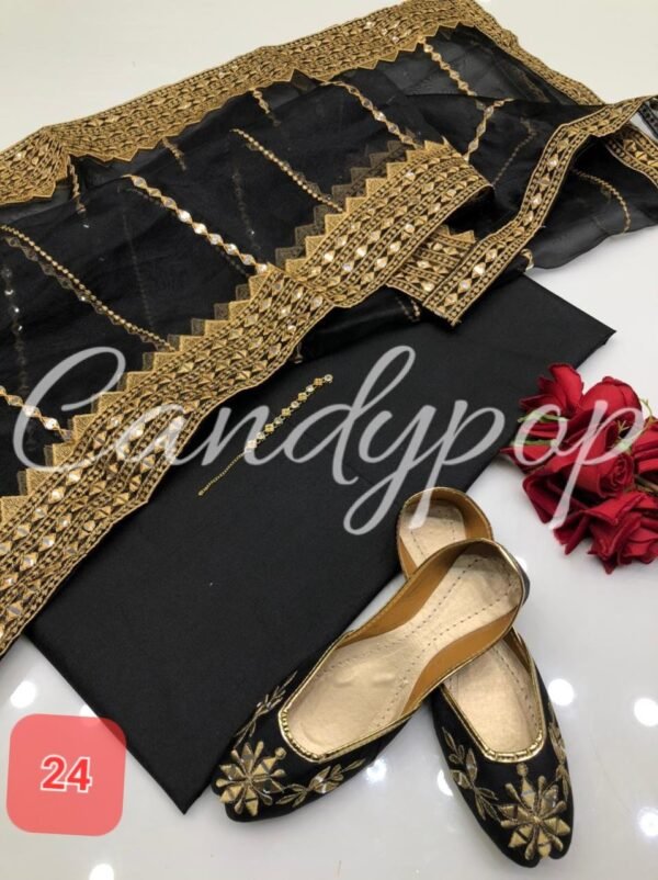 3PC Stitched Raw Silk Suit With Organza Sequence,Mirror work & Embroiderd Dupatta - Image 30