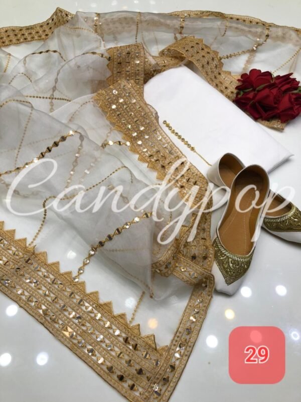 3PC Stitched Raw Silk Suit With Organza Sequence,Mirror work & Embroiderd Dupatta - Image 28