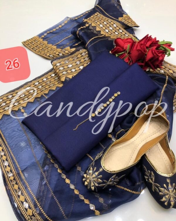 3PC Stitched Raw Silk Suit With Organza Sequence,Mirror work & Embroiderd Dupatta - Image 25